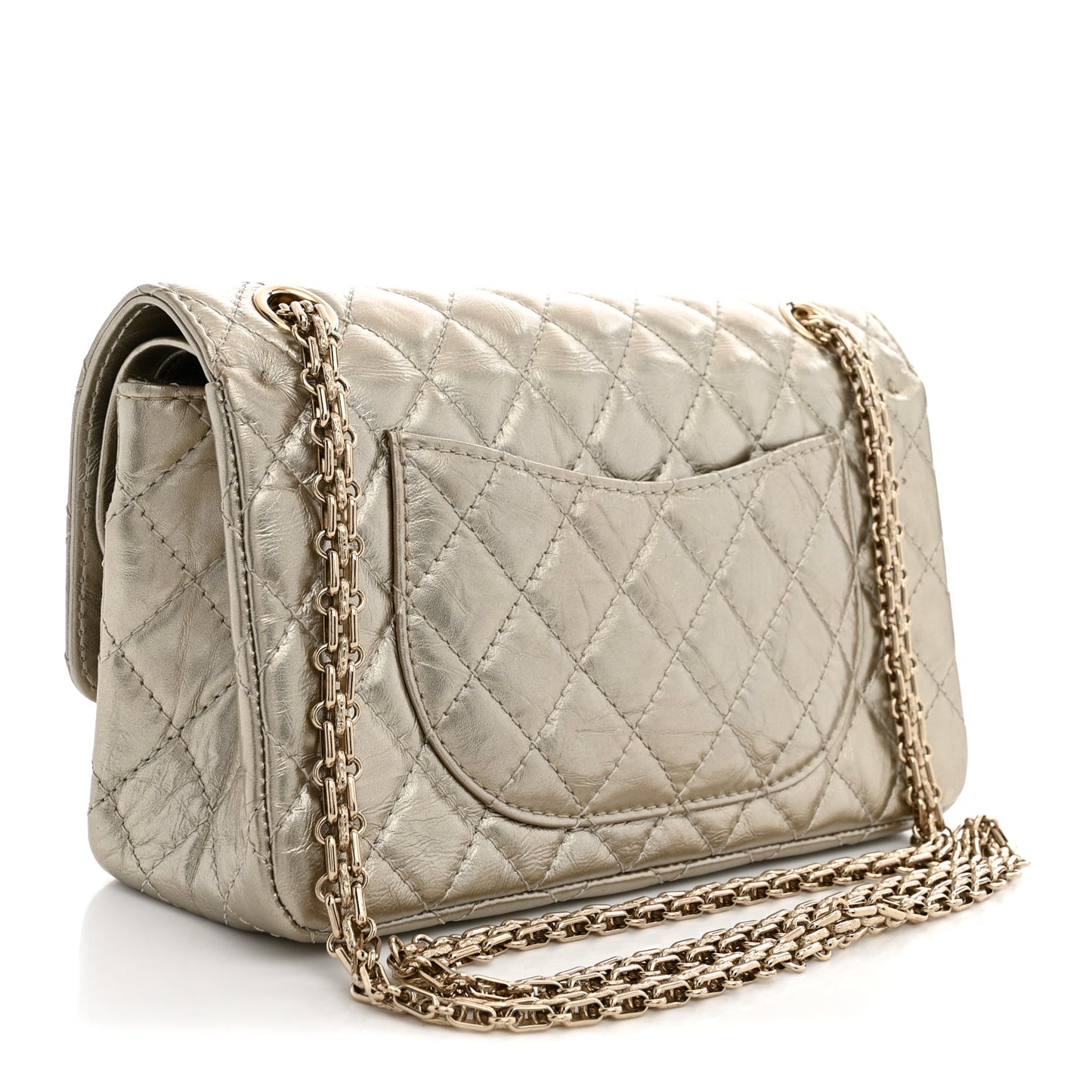 Metallic Aged Calfskin Quilted 2.55 Reissue 225 Flap Pale Gold