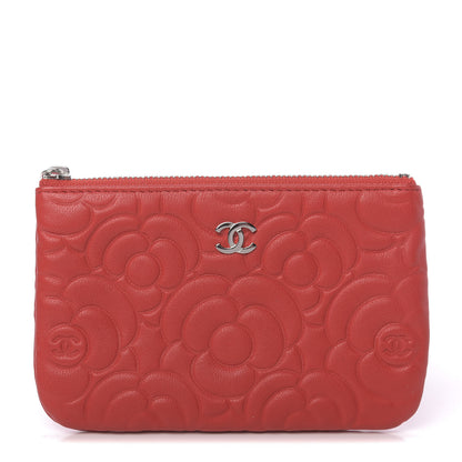 Chanel Goatskin Camellia Embossed Cosmetic Pouch Red 1 of 7
