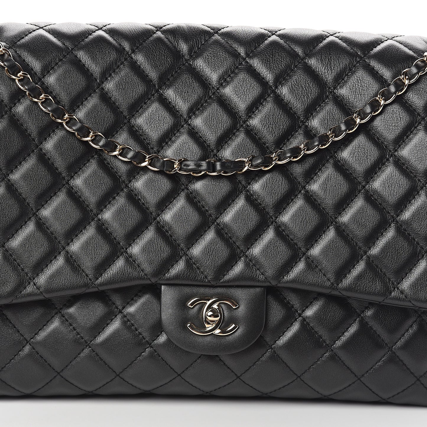 Calfskin Quilted XXL Travel Flap Bag Black