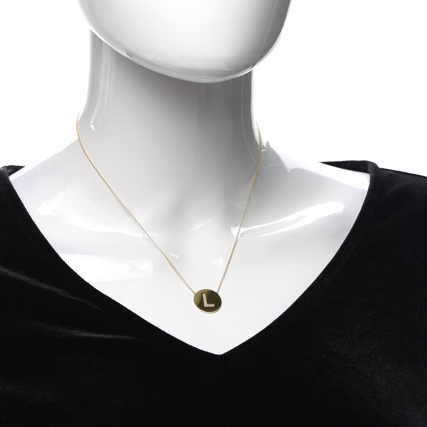 18K Yellow Gold Diamond Letter L Disc Necklace