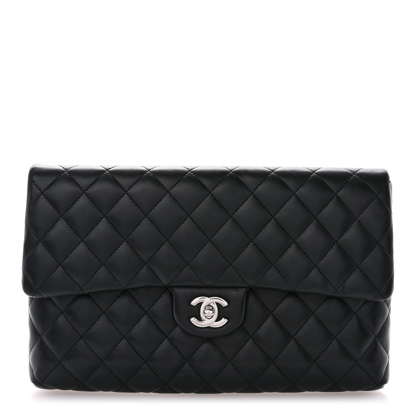 Lambskin Quilted Flap Clutch Black