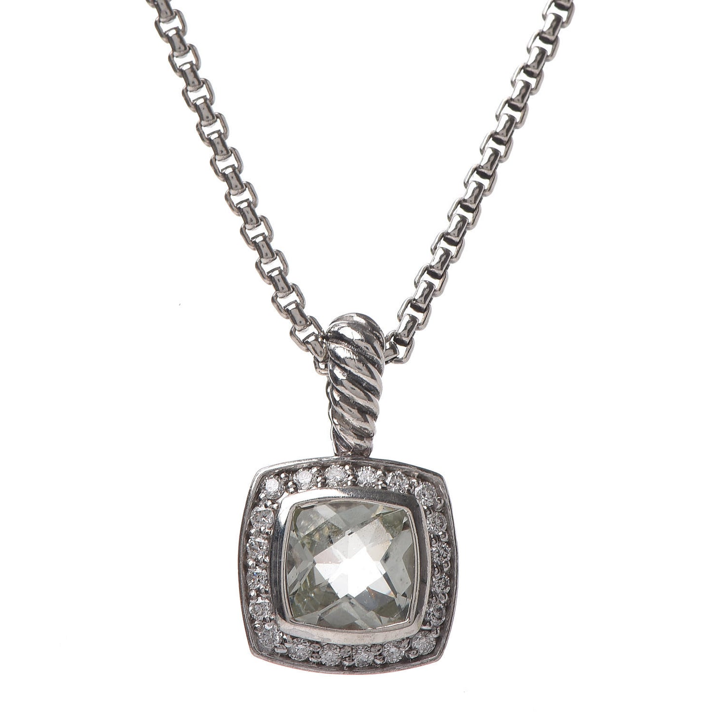 Sterling Silver Diamond Prasiolite 7mm Petite Albion Pendant Necklace