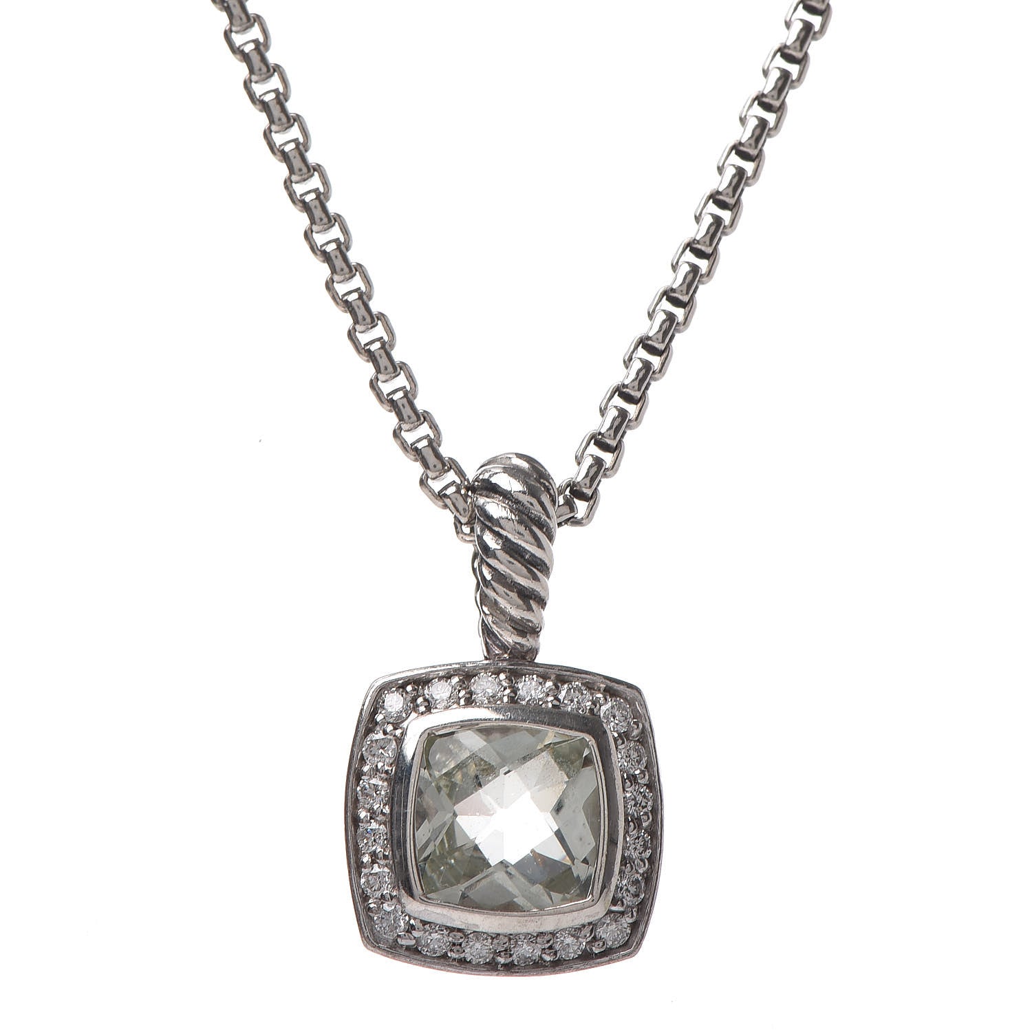 David Yurman Sterling Silver Diamond Prasiolite 7mm Petite Albion Pendant Necklace 4 of 7