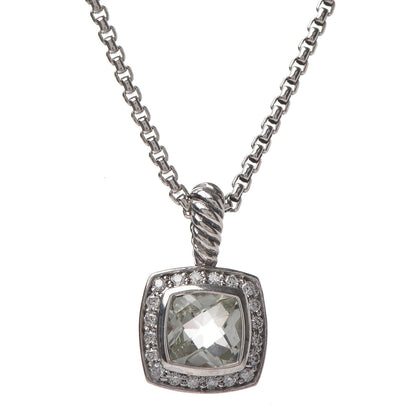 David Yurman Sterling Silver Diamond Prasiolite 7mm Petite Albion Pendant Necklace 4 of 7