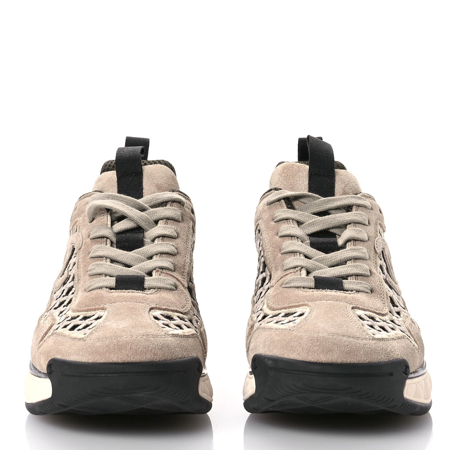 Suede Calfskin Embroidered CC Sneakers 41 Beige Black