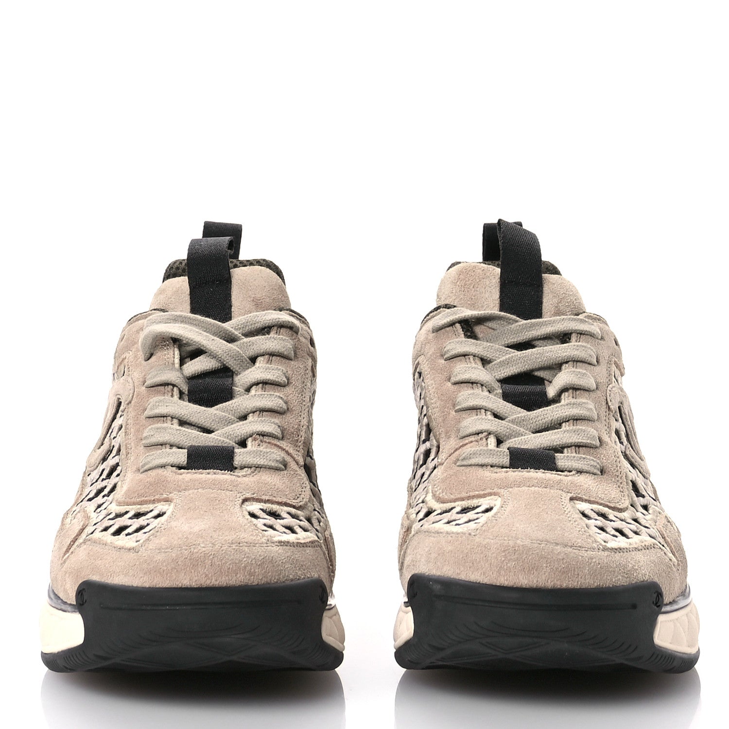 Chanel Suede Calfskin Embroidered CC Sneakers 41 Beige Black 3 of 8