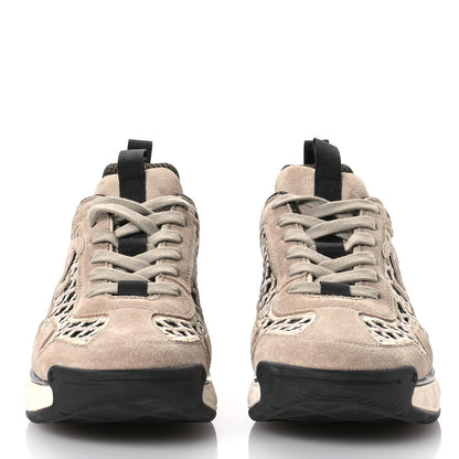 Chanel Suede Calfskin Embroidered CC Sneakers 41 Beige Black 3 of 8