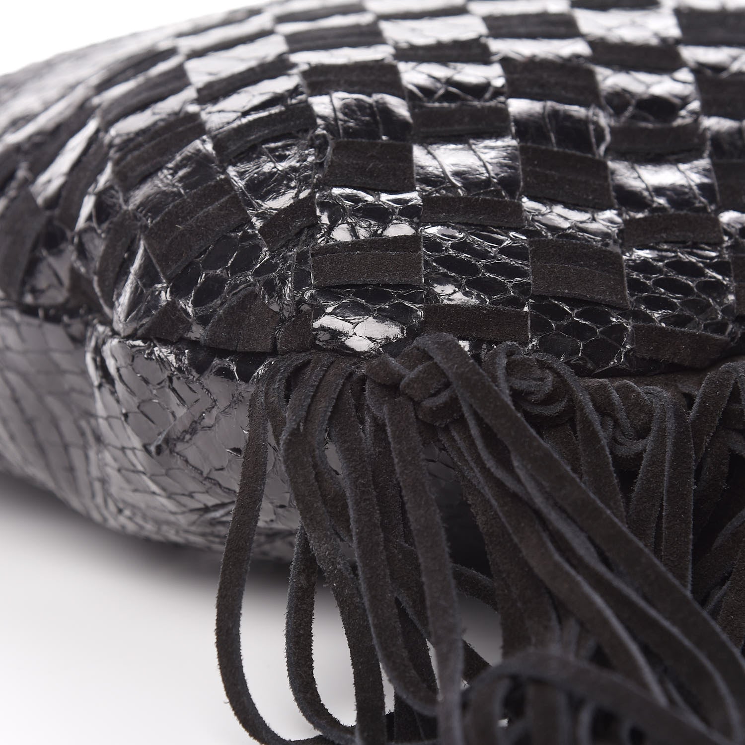 Jimmy Choo Python Suede Fringe Tatum Shopper Tote Black 7 of 8