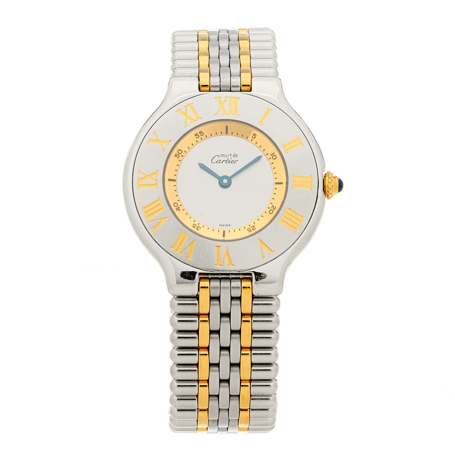 Cartier Stainless Steel 18K Yellow Gold 31mm Must De 21 Bullet Link Quartz Watch 1 of 4