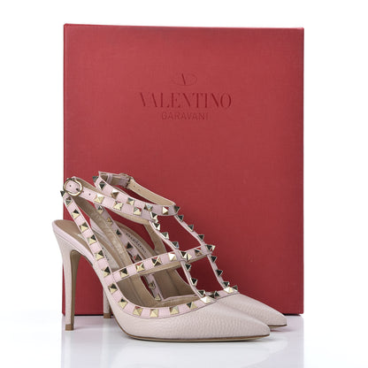Valentino Garavani Pebbled Calfskin Rockstud Ankle Strap Pumps 36 Poudre 11 of 11