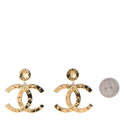 Chanel Metal Large Paris Button Earrings Gold 2 of 4