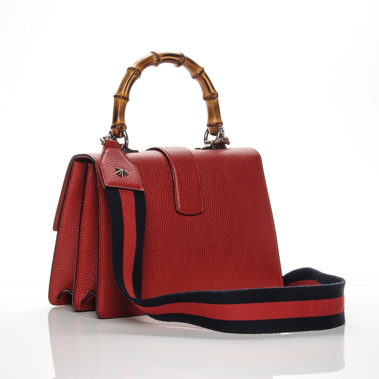 Gucci Dollar Calfskin Crystal Web Medium Dionysus Bamboo Top Handle Bag Hibiscus Red Black Diamond 3 of 7