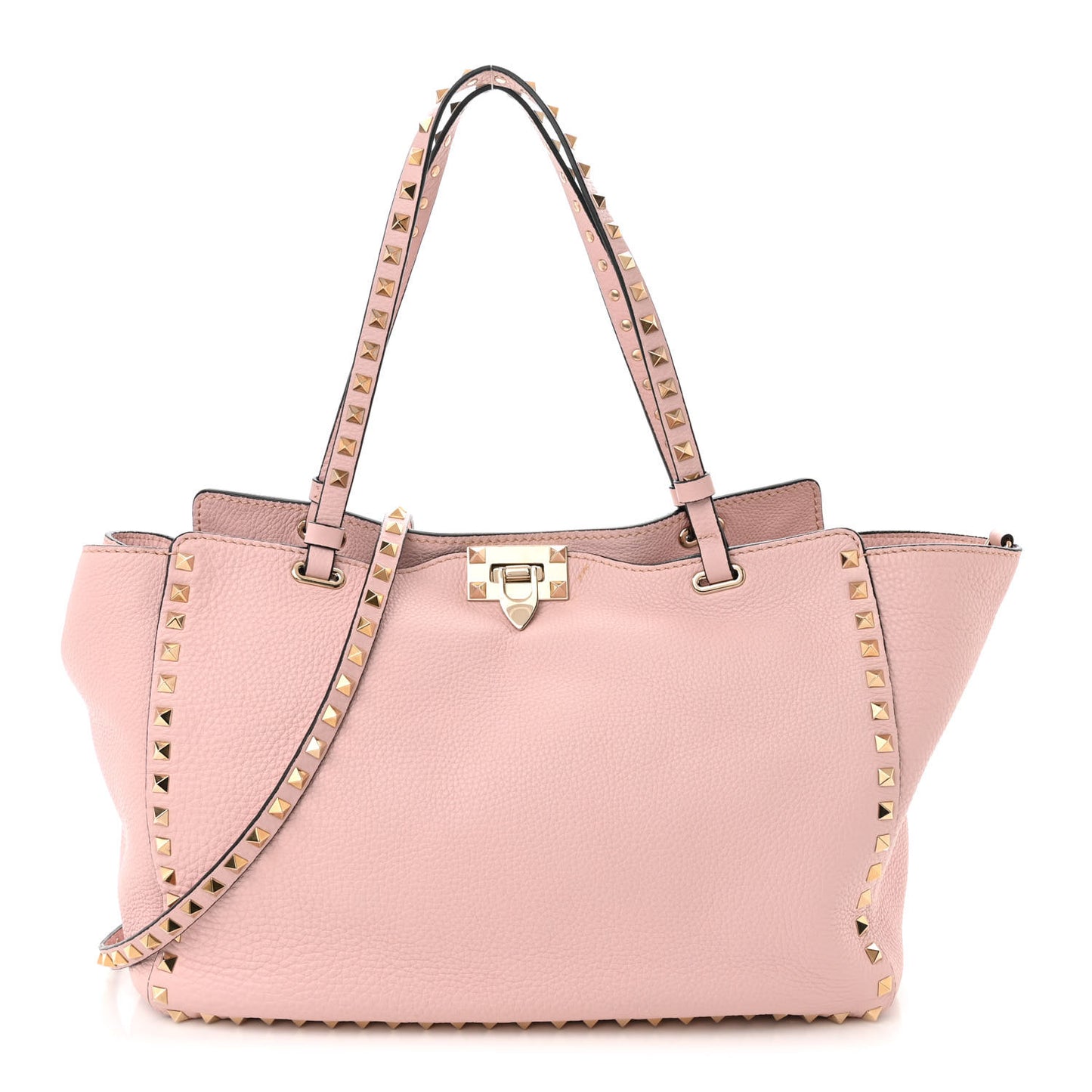 Pebbled Calfskin Medium Rockstud Tote Water Rose