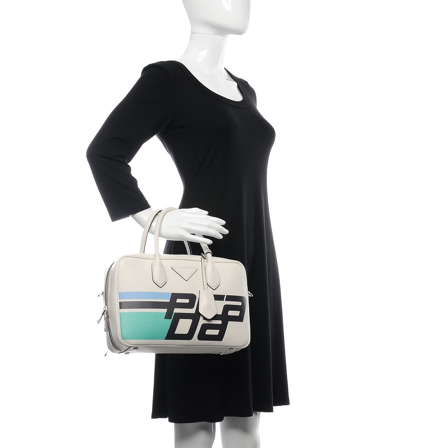 Prada City Calfskin Racing Logo Bowler White Black 2 of 9