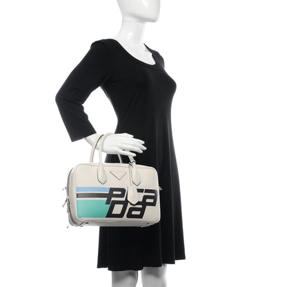 Prada City Calfskin Racing Logo Bowler White Black 2 of 9