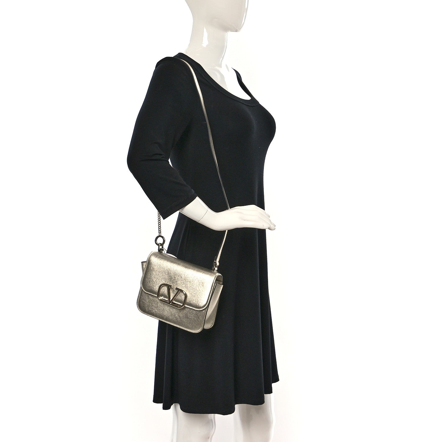 Valentino Garavani Metallic Calfskin Small VSling Shoulder Bag Silver 2 of 12