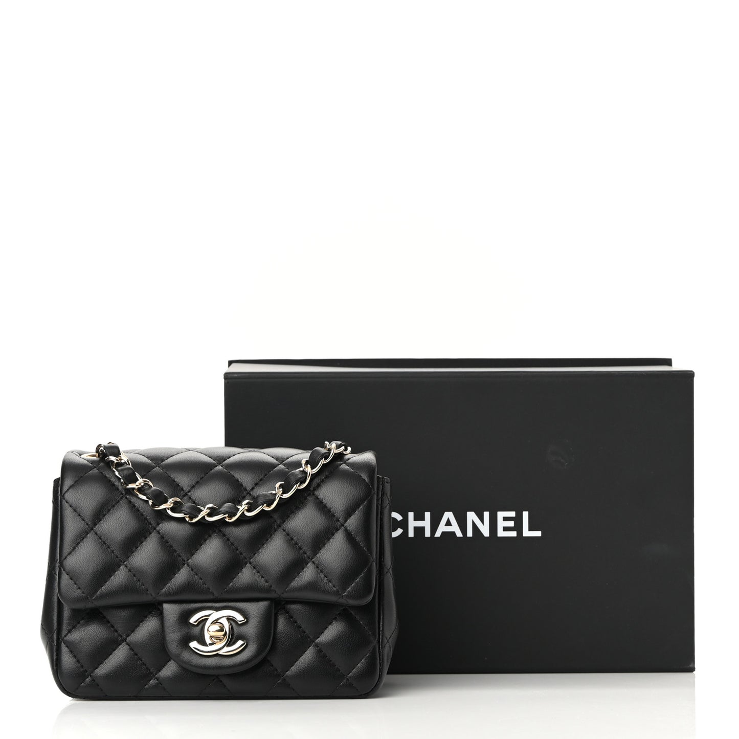 Lambskin Quilted Mini Square Flap Black