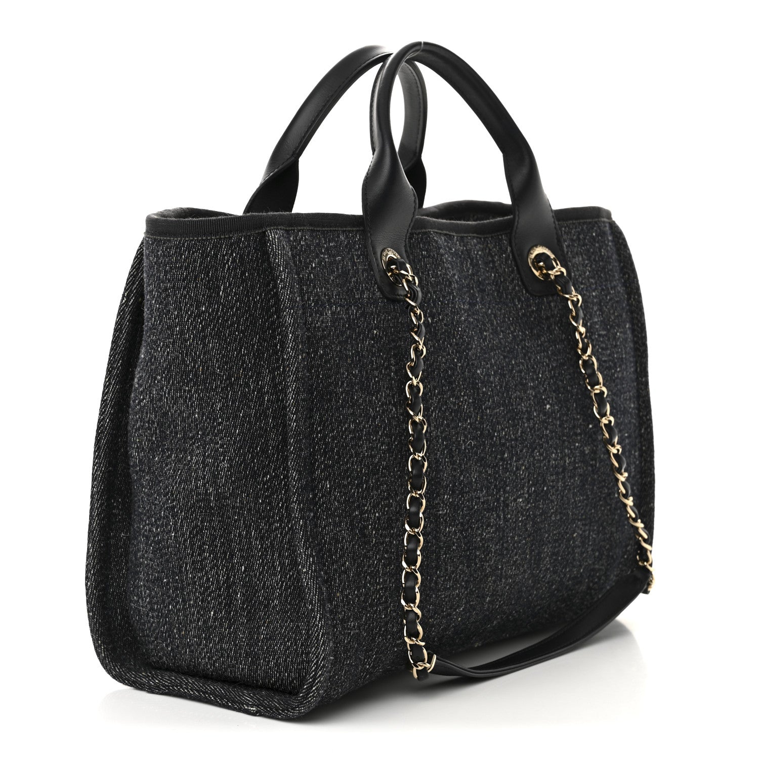 Chanel Denim Small Deauville Tote Dark Blue White 3 of 12