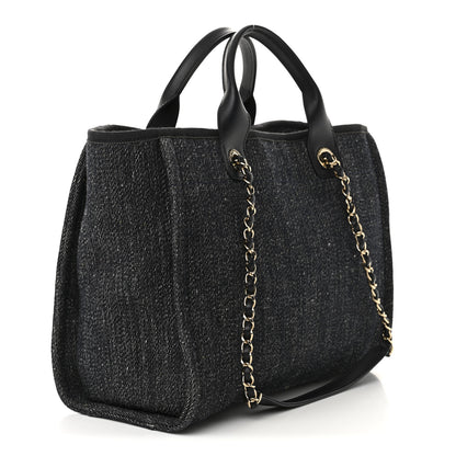 Chanel Denim Small Deauville Tote Dark Blue White 3 of 12