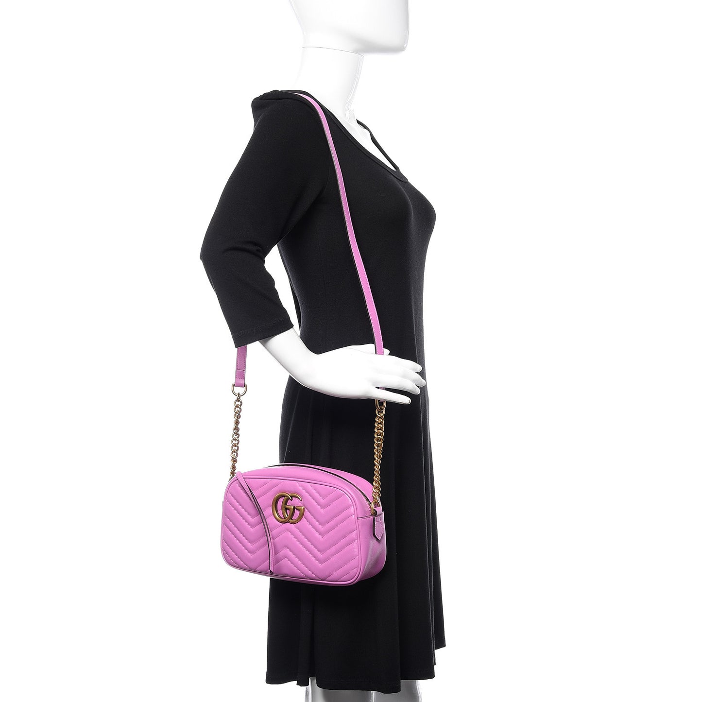 Calfskin Matelasse Small GG Marmont Chain Shoulder Bag Candy Mousse