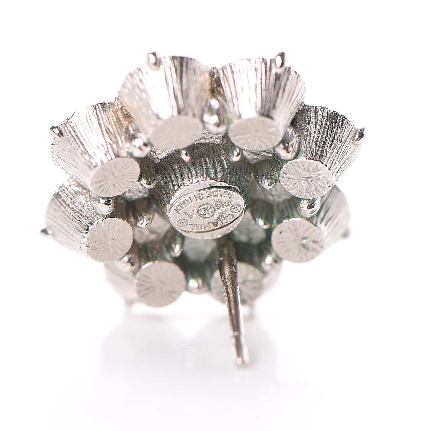 Chanel Crystal CC Camellia Earrings Silver 4 of 5