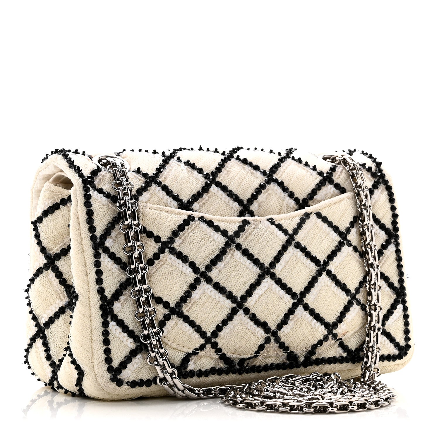 Chanel Sequin Mesh Quilted 224 Reissue Flap White Black 3 of 11
