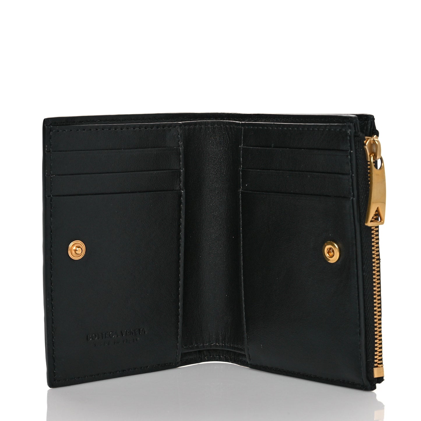 Nappa Intrecciato Bifold Zip Wallet Black