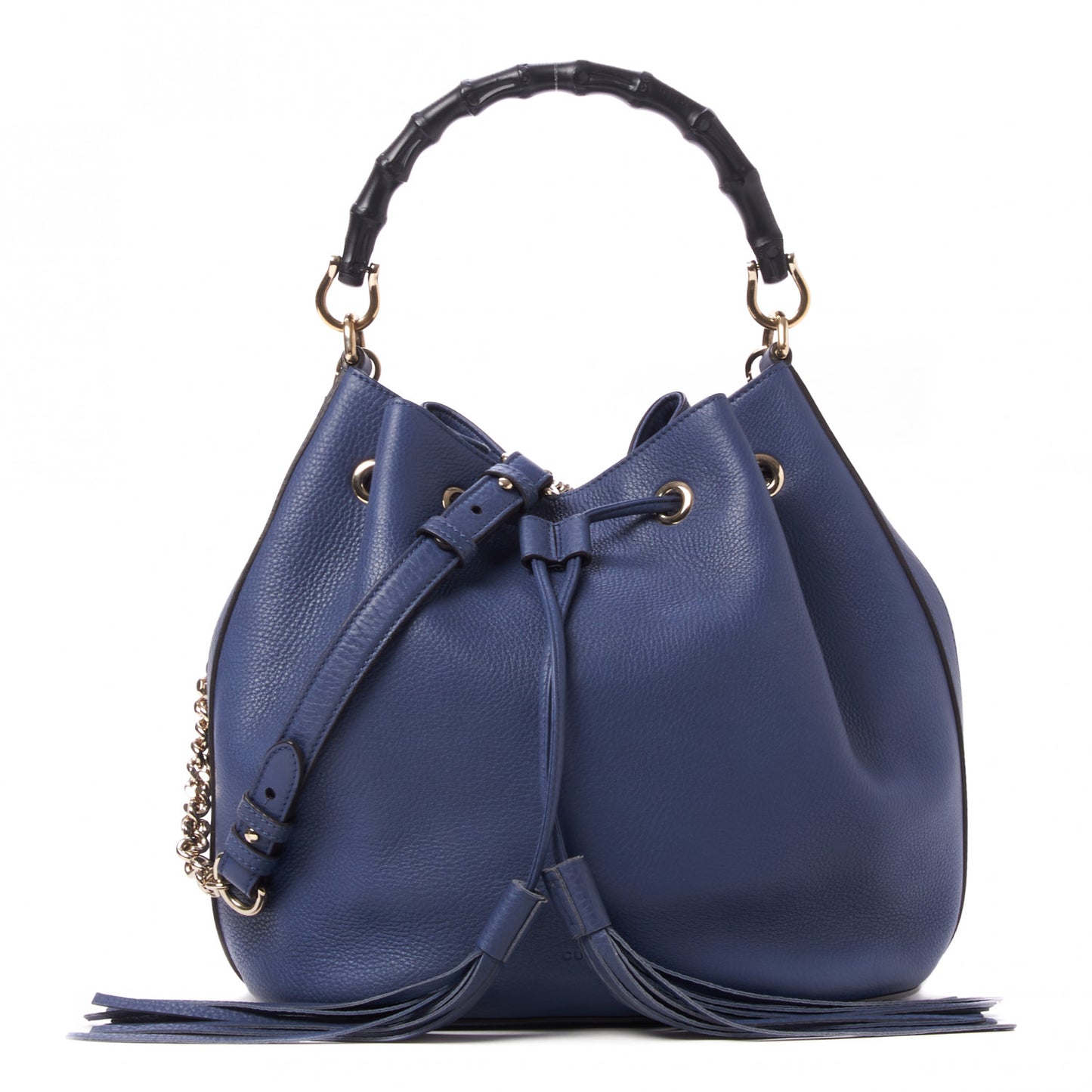 Pebbled Calfskin Miss Bamboo Bucket Bag Blue