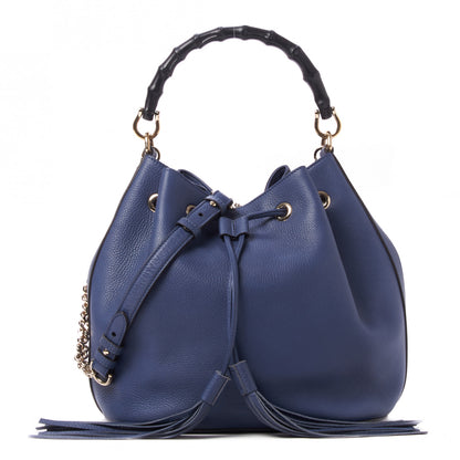Gucci Pebbled Calfskin Miss Bamboo Bucket Bag Blue 1 of 9