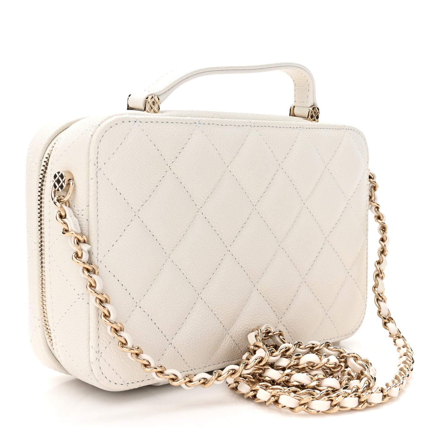 Caviar Quilted Top Handle Vanity Case White