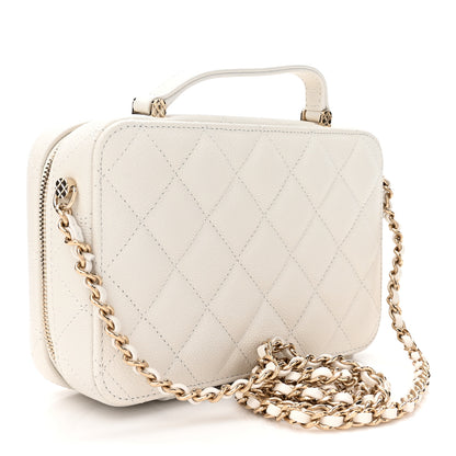 Chanel Caviar Quilted Top Handle Vanity Case White 4 of 13