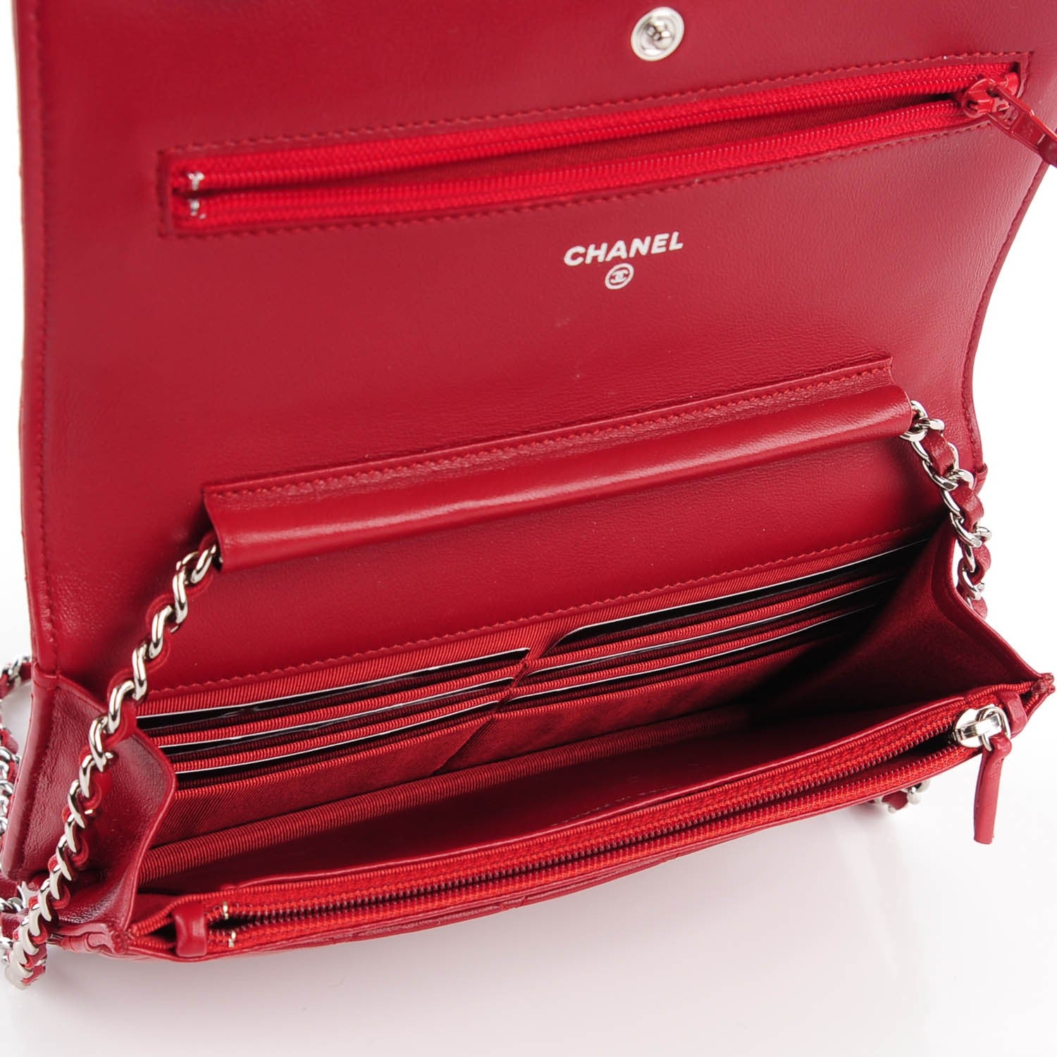Chanel Lambskin Quilted Wallet On Chain WOC Red 5 of 8