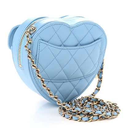 Chanel Lambskin Quilted CC In Love Heart Clutch With Chain Light Blue 3 of 10