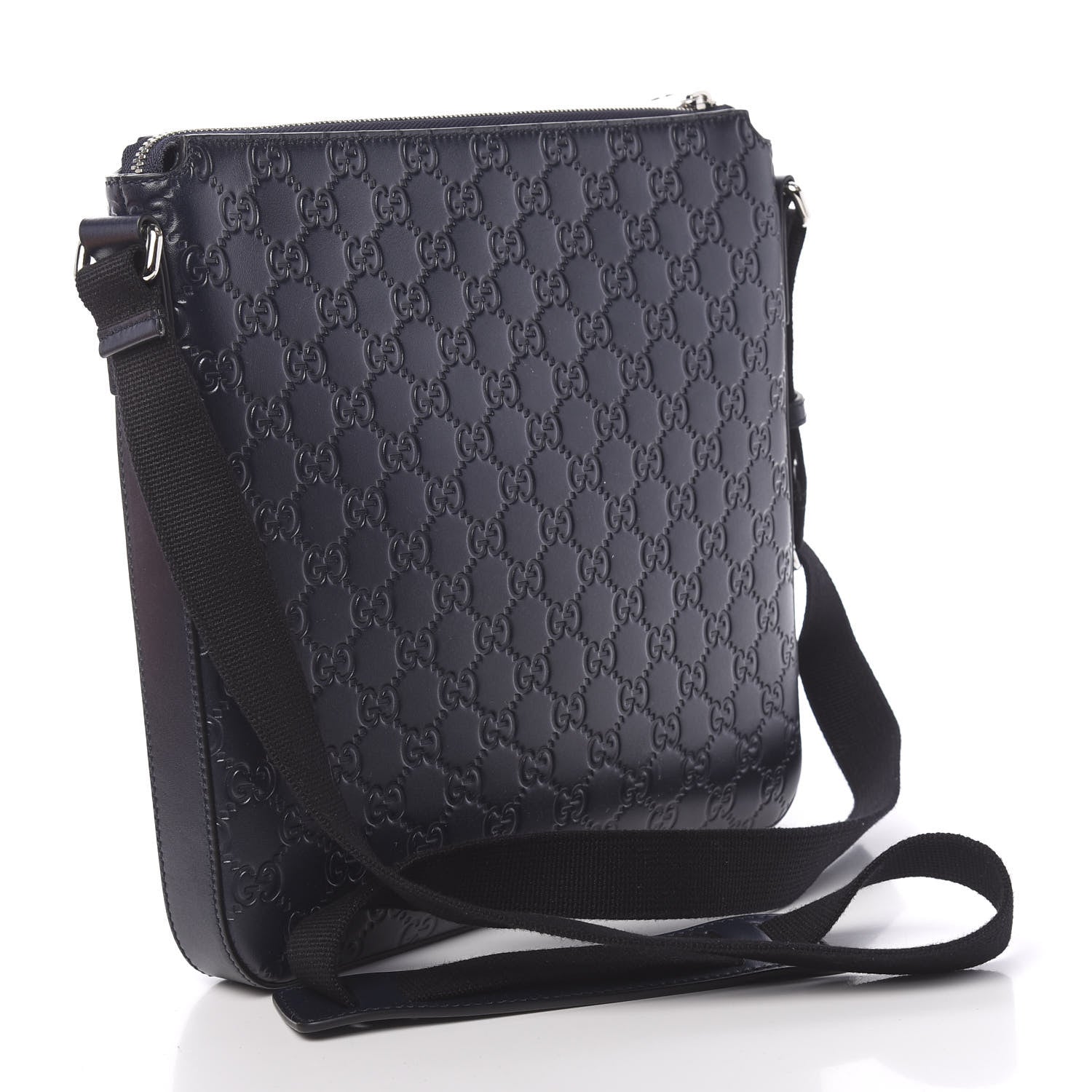Gucci Guccissima Signature Medium Flat Messenger Bag Blue 3 of 10