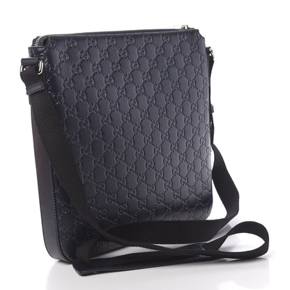 Gucci Guccissima Signature Medium Flat Messenger Bag Blue 3 of 10