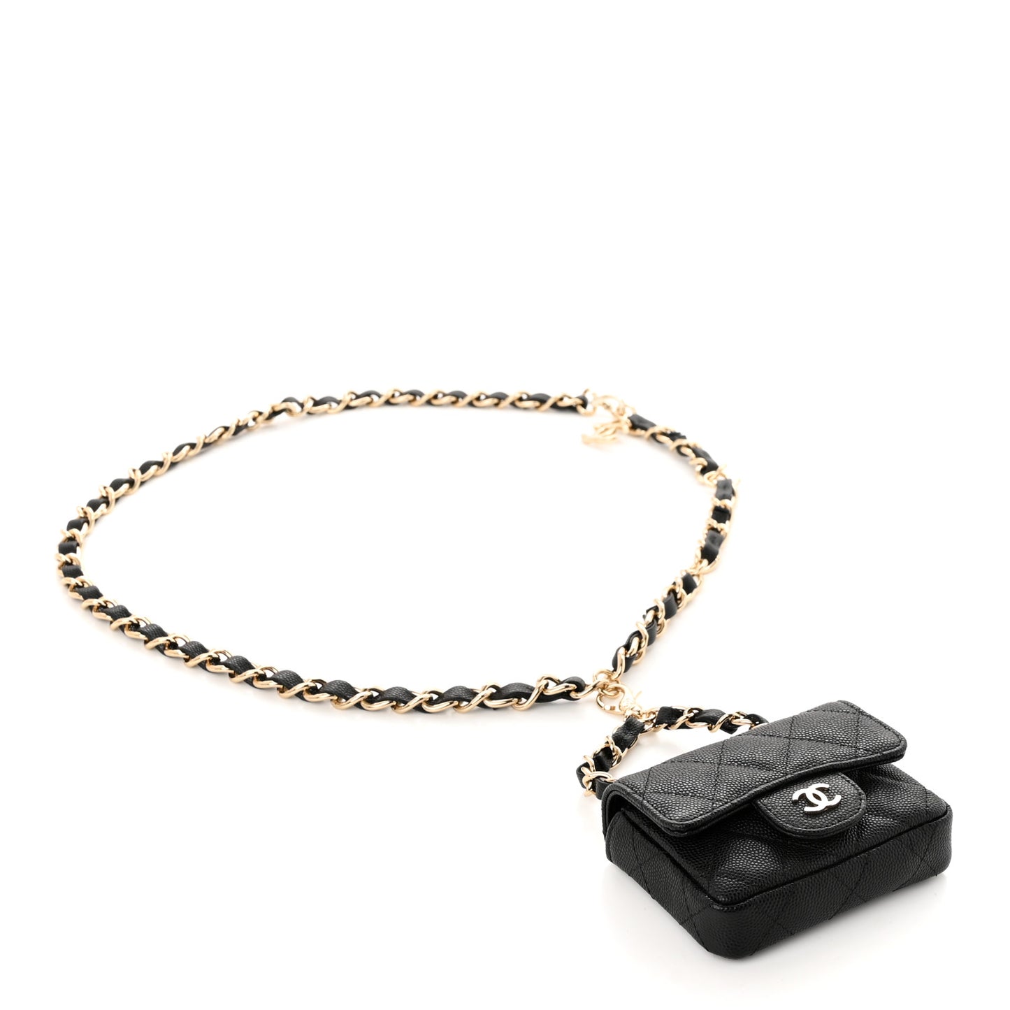 Caviar Quilted Mini Chain Belt Bag Black
