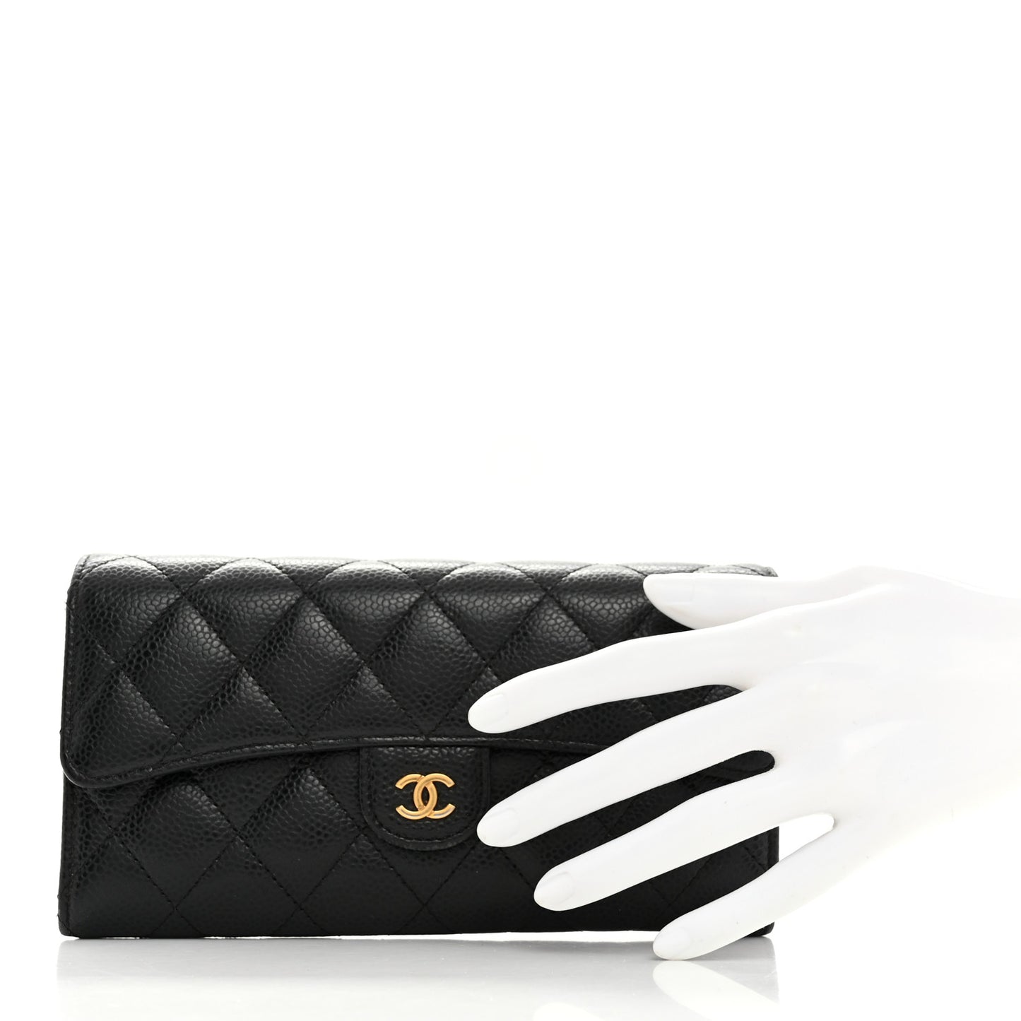 Caviar Quilted Large Gusset Flap Wallet Black