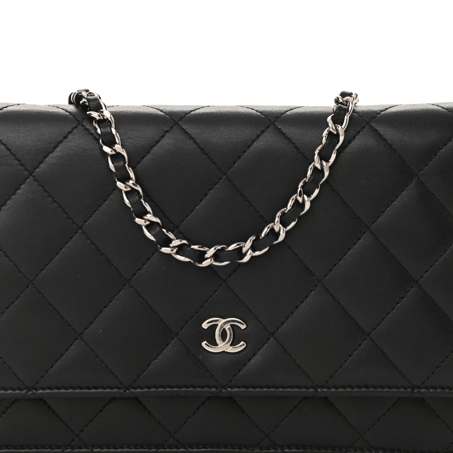 Lambskin Quilted Wallet On Chain WOC Black