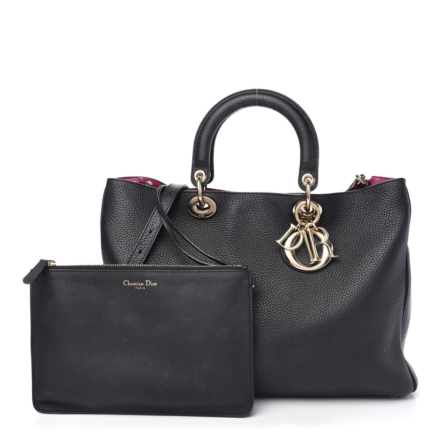 Christian Dior Bullcalf Medium Diorissimo Tote Black Rose Indien 1 of 11