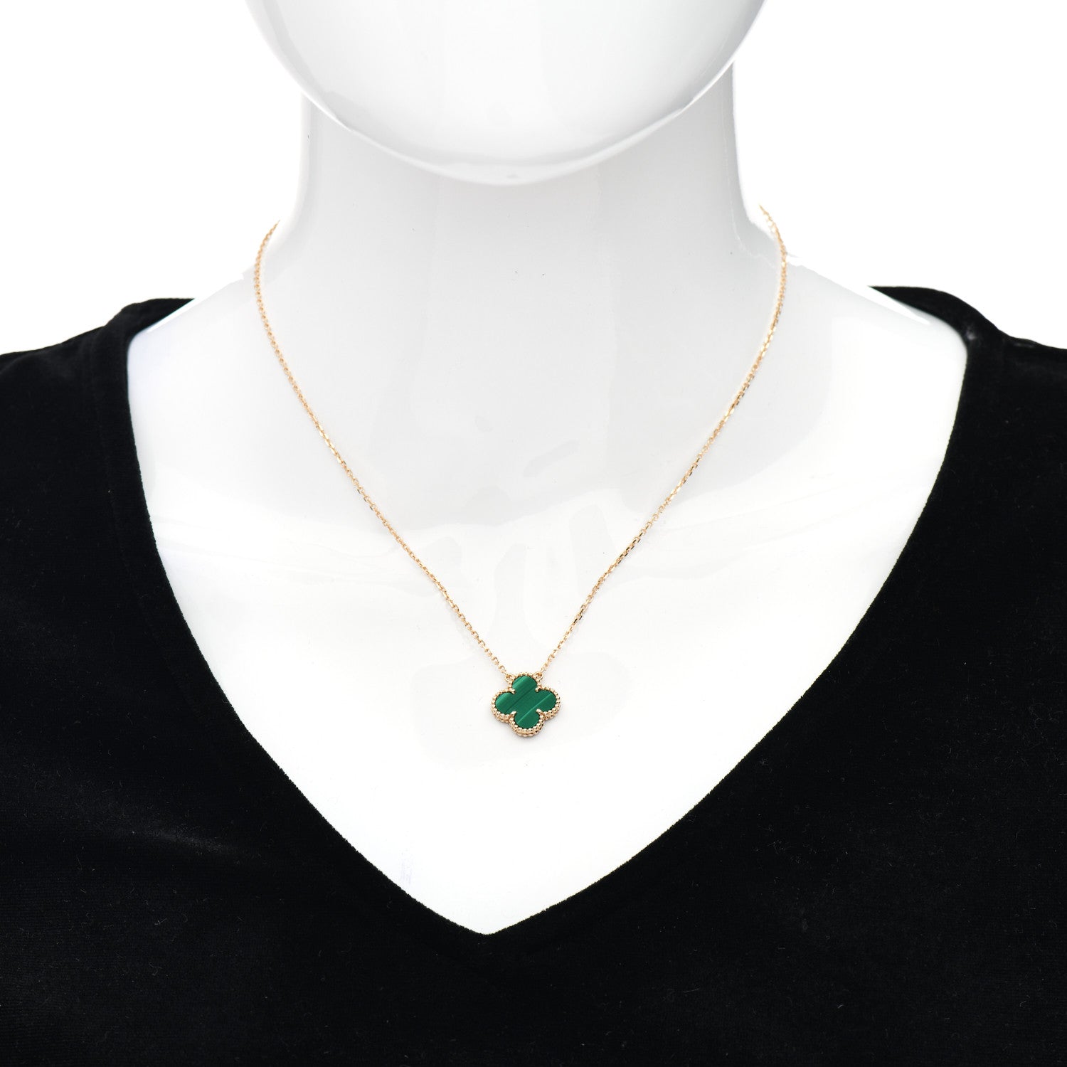 Van Cleef & Arpels 18K Yellow Gold Malachite Vintage Alhambra Pendant Necklace 2 of 5