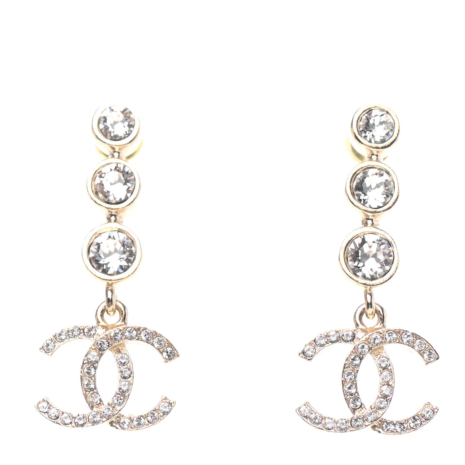 Chanel Crystal CC Drop Earrings Gold 1 of 4