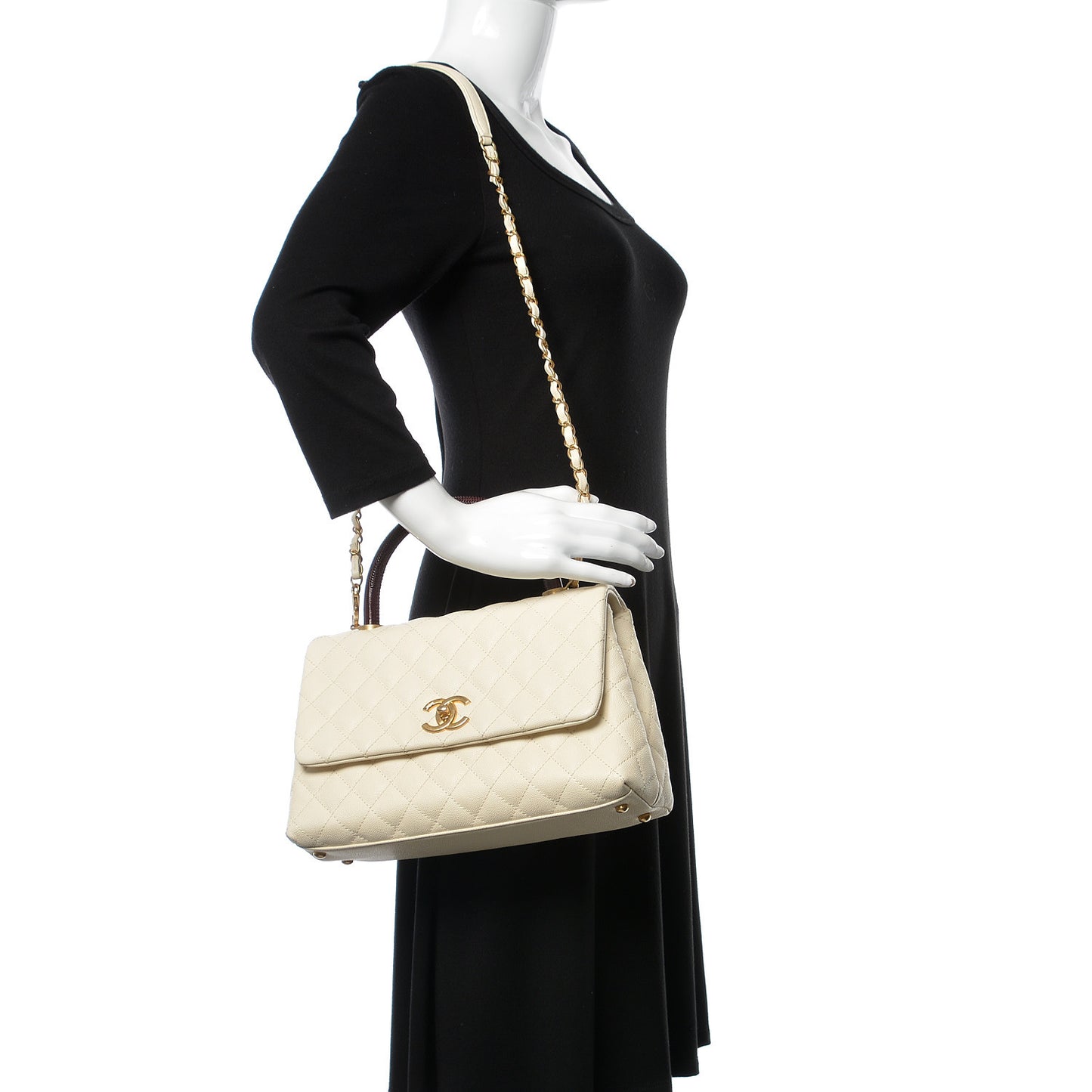 Caviar Lizard Quilted Small Coco Handle Flap Ivory