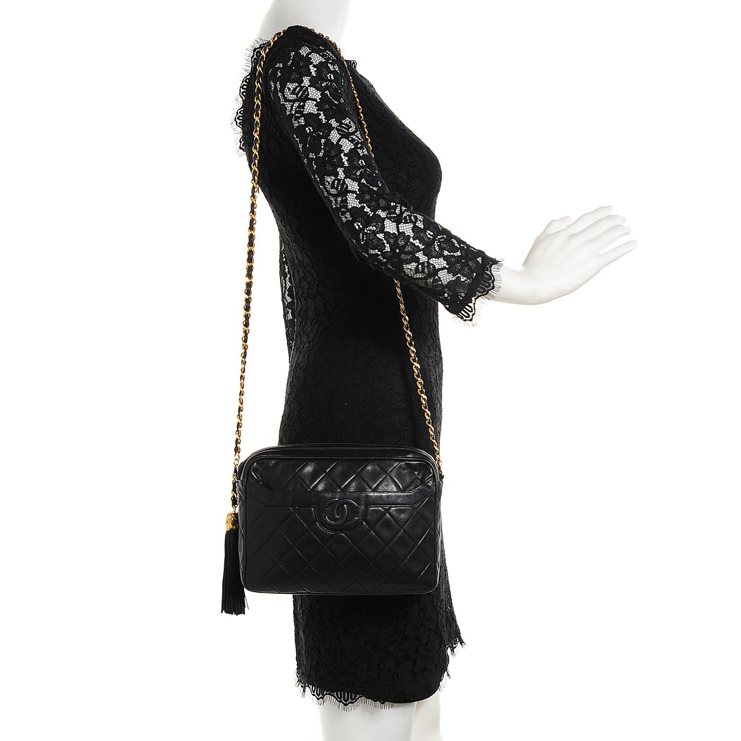 Chanel Lambskin Quilted Tassel Camera Case Black 2 of 8