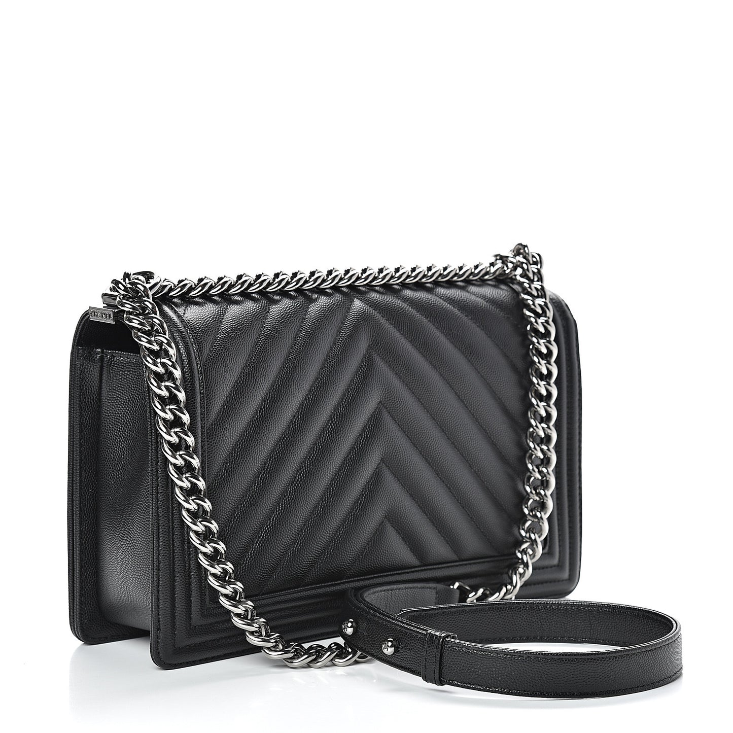 Caviar Chevron Quilted New Medium Boy Flap Black