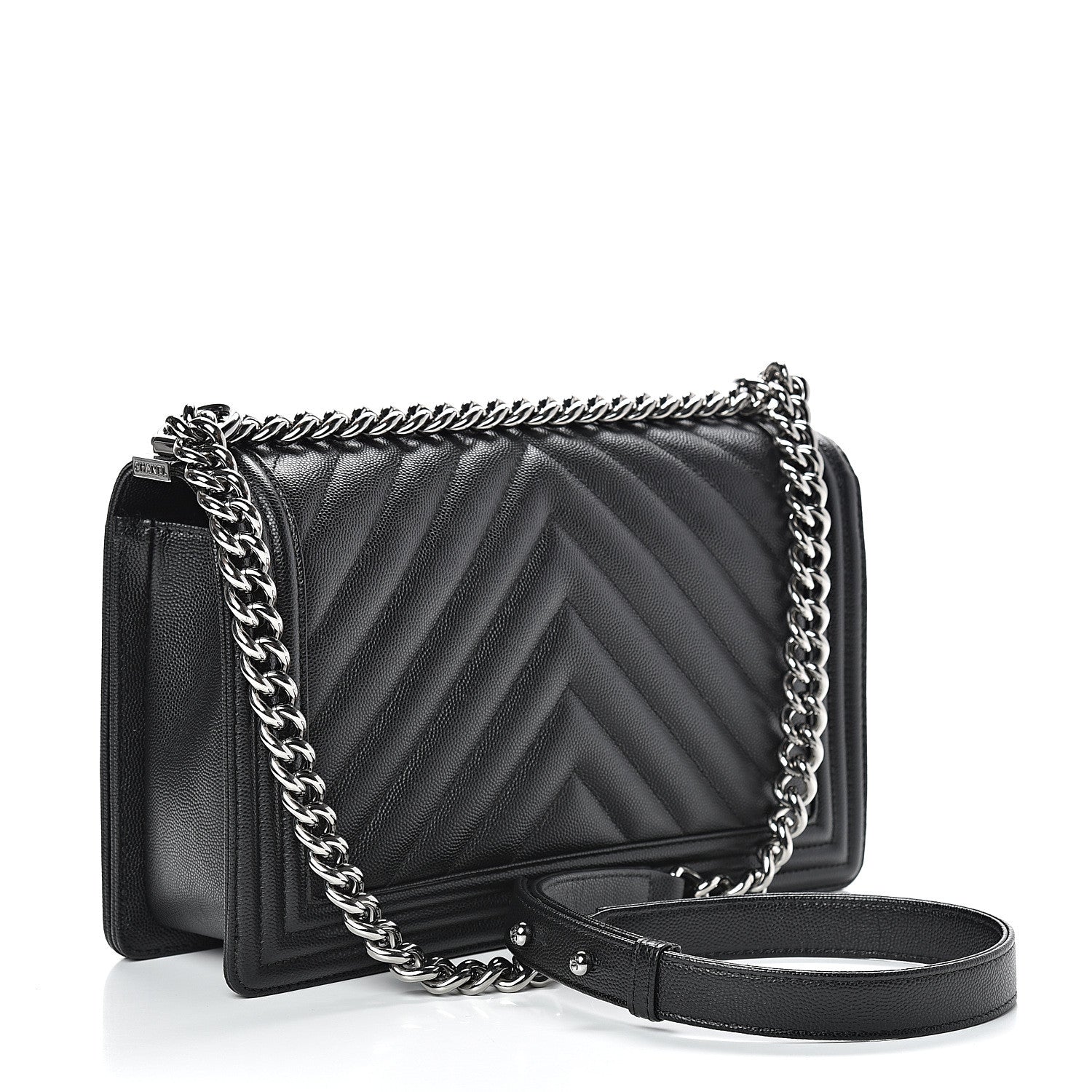 Chanel Caviar Chevron Quilted New Medium Boy Flap Black 2 of 10