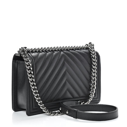 Chanel Caviar Chevron Quilted New Medium Boy Flap Black 2 of 10