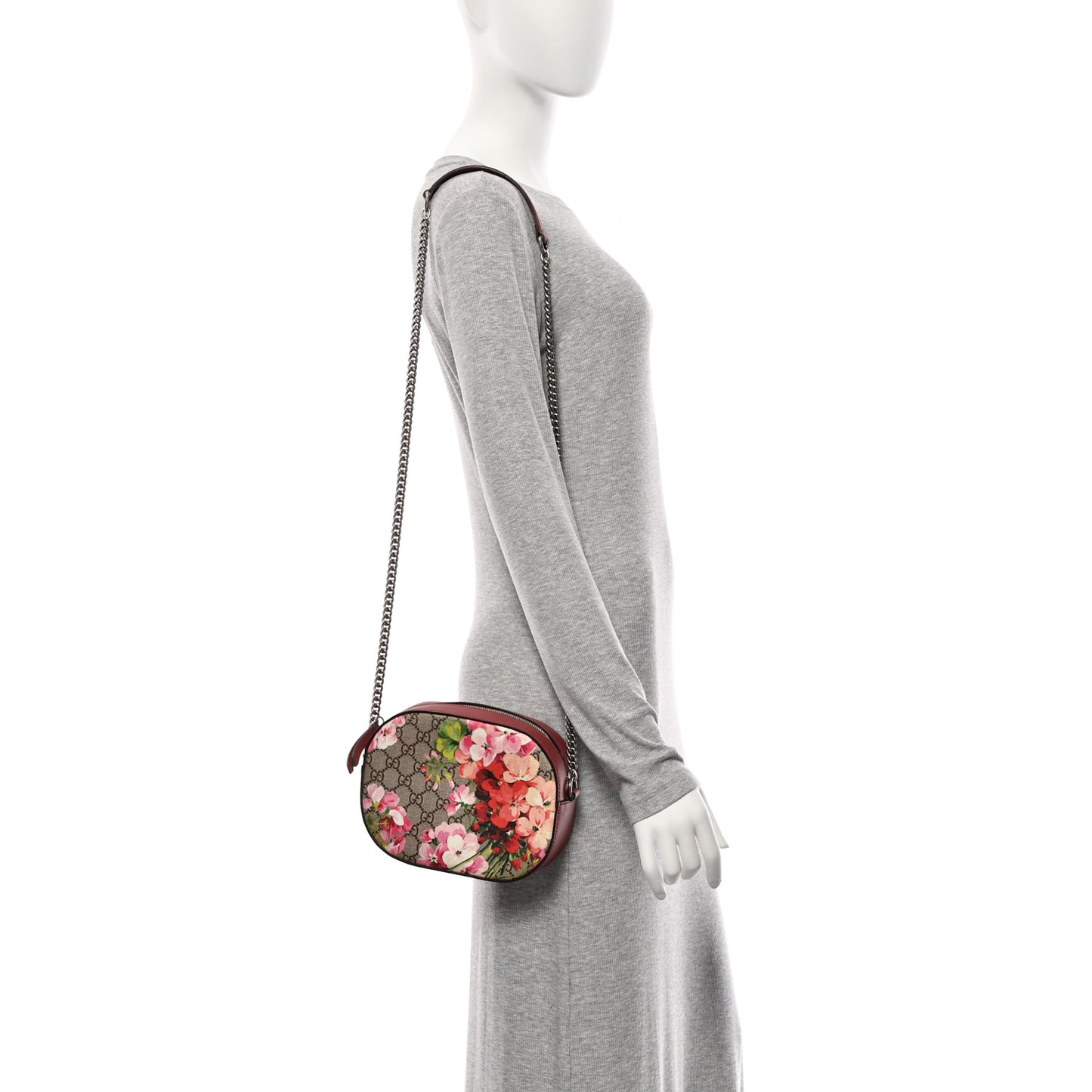 GG Supreme Monogram Blooms Mini Chain Shoulder Bag Beige Multicolor Dry Rose