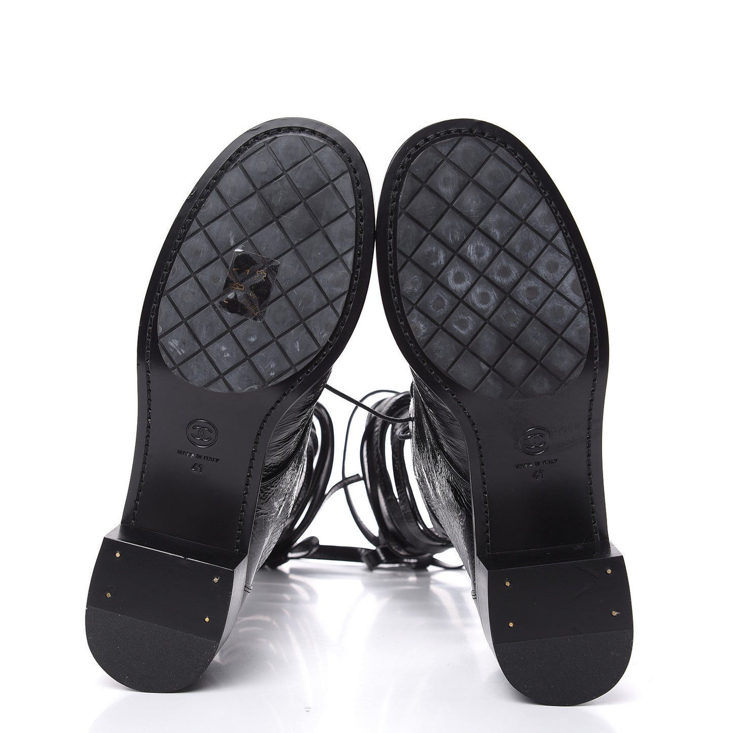 Crumpled Calfskin Lace Up Short Boots 41 Black