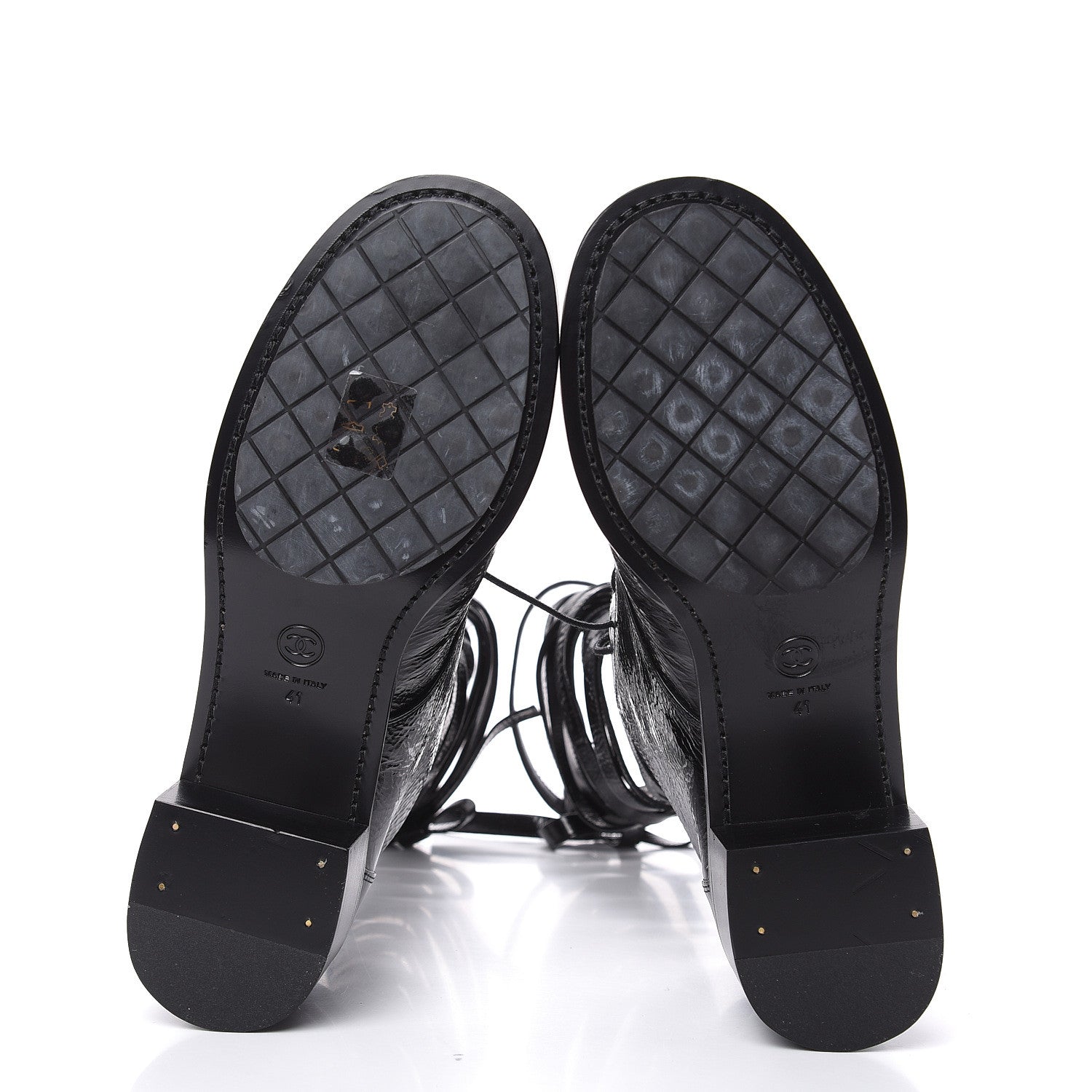 Chanel Crumpled Calfskin Lace Up Short Boots 41 Black 5 of 7