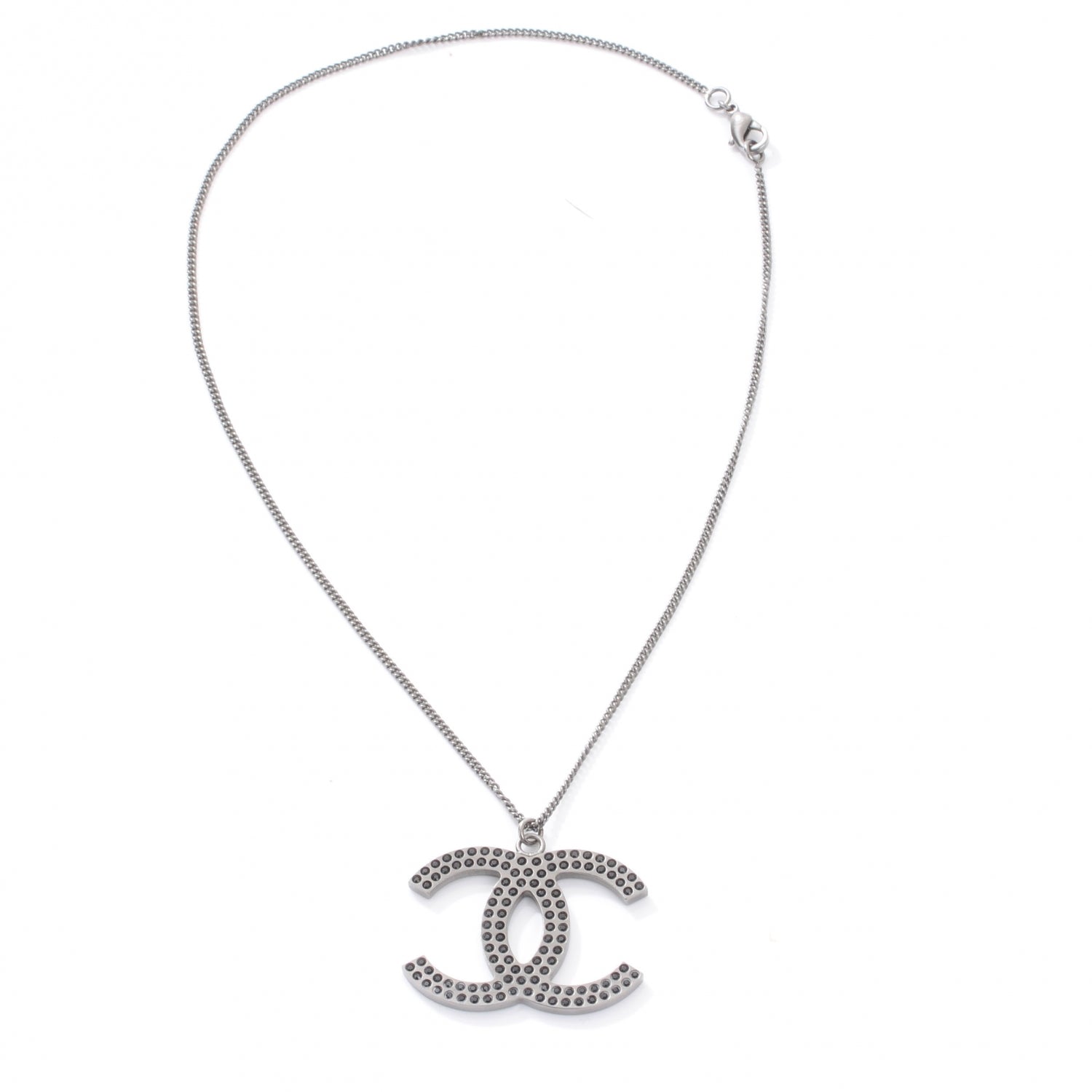 Chanel Crystal Large CC Necklace Silver Black 4 of 6